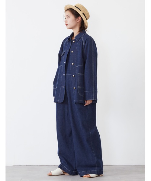 POU DOU DOU（プードゥドゥ）の「ワークカバーオール（カバーオール・レディース・インディゴブルー/ブルー/キナリ・3）」の5枚目の写真