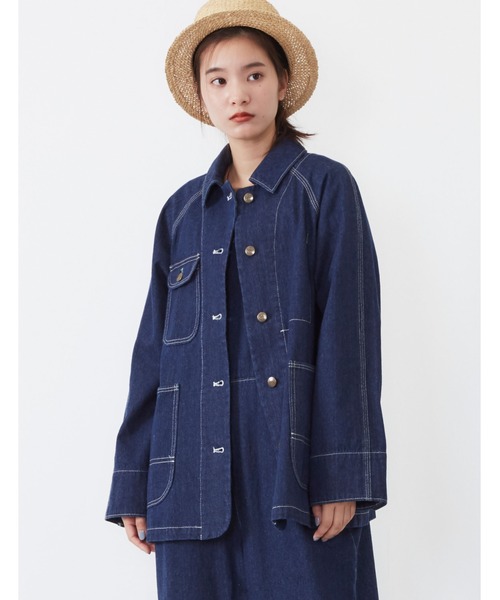 POU DOU DOU（プードゥドゥ）の「ワークカバーオール（カバーオール・レディース・インディゴブルー/ブルー/キナリ・3）」の6枚目の写真