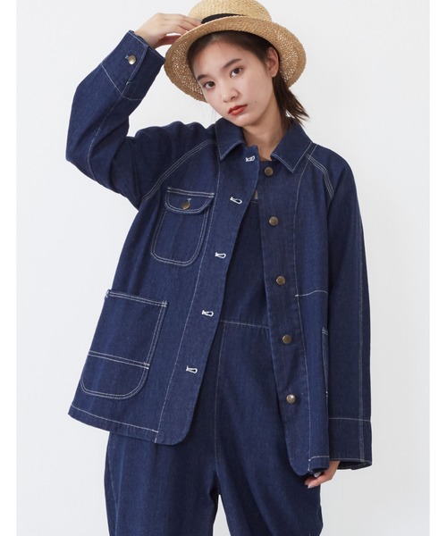 POU DOU DOU（プードゥドゥ）の「ワークカバーオール（カバーオール・レディース・インディゴブルー/ブルー/キナリ・3）」の7枚目の写真