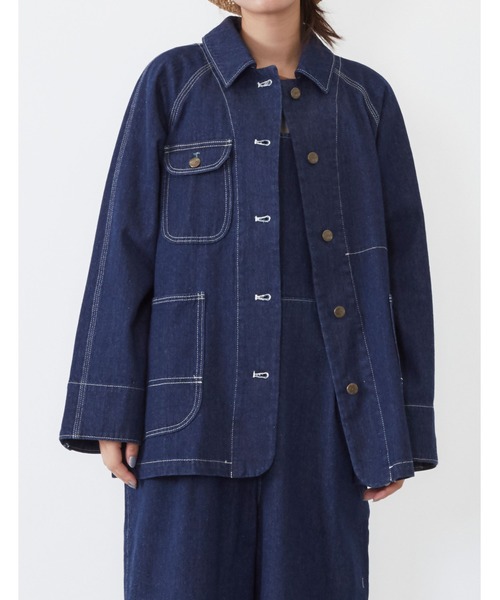 POU DOU DOU（プードゥドゥ）の「ワークカバーオール（カバーオール・レディース・インディゴブルー/ブルー/キナリ・3）」の19枚目の写真