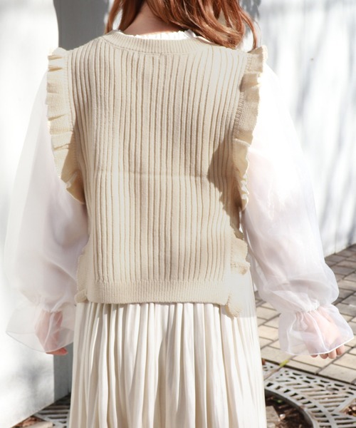 PairPair（ペアペア）の「フリルニットベスト×シアーブラウスセット（ベスト・レディース・アイボリー/モカ/ラベンダー・FREE）」の10枚目の写真