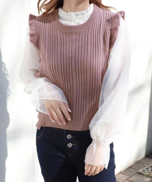 PairPair（ペアペア）の「フリルニットベスト×シアーブラウスセット（ベスト・レディース・アイボリー/モカ/ラベンダー・FREE）」の16枚目の写真