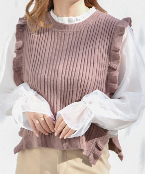 PairPair（ペアペア）の「フリルニットベスト×シアーブラウスセット（ベスト・レディース・アイボリー/モカ/ラベンダー・FREE）」の12枚目の写真