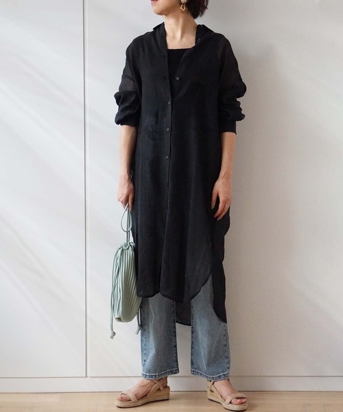 GeeRA（ジーラ）の「シアーロングシャツワンピース（シャツワンピース・レディース・ベージュ/ブラック・MEDIUM/LARGE）」の15枚目の写真