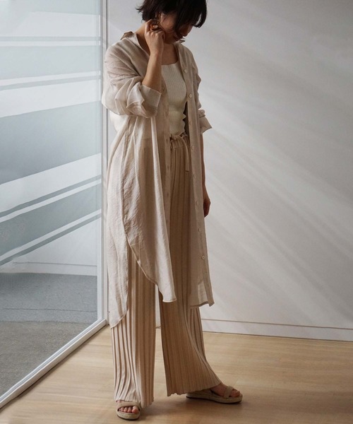 GeeRA（ジーラ）の「シアーロングシャツワンピース（シャツワンピース・レディース・ベージュ/ブラック・MEDIUM/LARGE）」の14枚目の写真