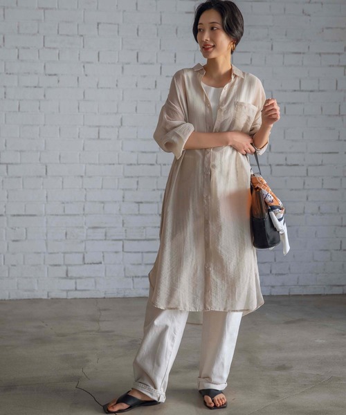 GeeRA（ジーラ）の「シアーロングシャツワンピース（シャツワンピース・レディース・ベージュ/ブラック・MEDIUM/LARGE）」の5枚目の写真