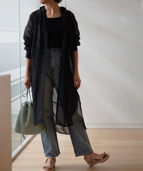 GeeRA（ジーラ）の「シアーロングシャツワンピース（シャツワンピース・レディース・ベージュ/ブラック・MEDIUM/LARGE）」の10枚目の写真