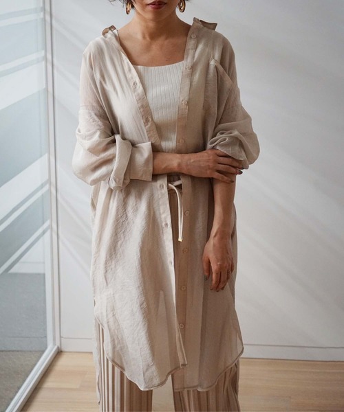 GeeRA（ジーラ）の「シアーロングシャツワンピース（シャツワンピース・レディース・ベージュ/ブラック・MEDIUM/LARGE）」の9枚目の写真