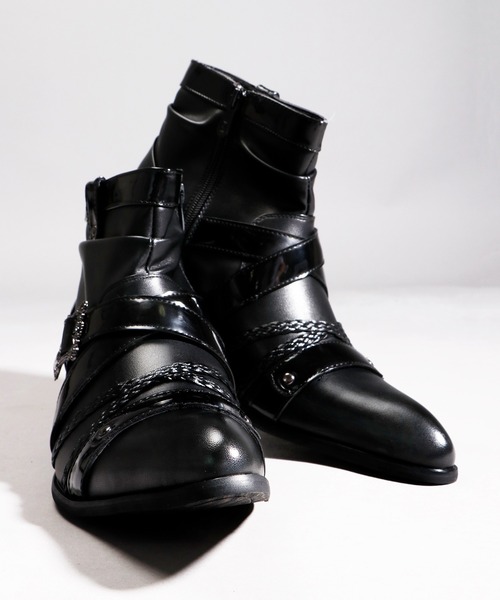 BOREDOM(ボアドム)の「BOREDOM クロスベルトPUレザーハーフブーツ(ブーツ・メンズ・ブラック・43/42/41/44/40)」の8枚目の写真