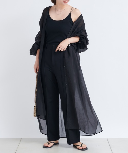 DouDou(ドゥドゥ)の「シアーシャツワンピース(ワンピース・レディース・ブラック/ブラウン/ピンク・FREE)」の2枚目の写真