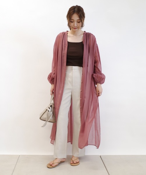 DouDou(ドゥドゥ)の「シアーシャツワンピース(ワンピース・レディース・ブラック/ブラウン/ピンク・FREE)」の9枚目の写真