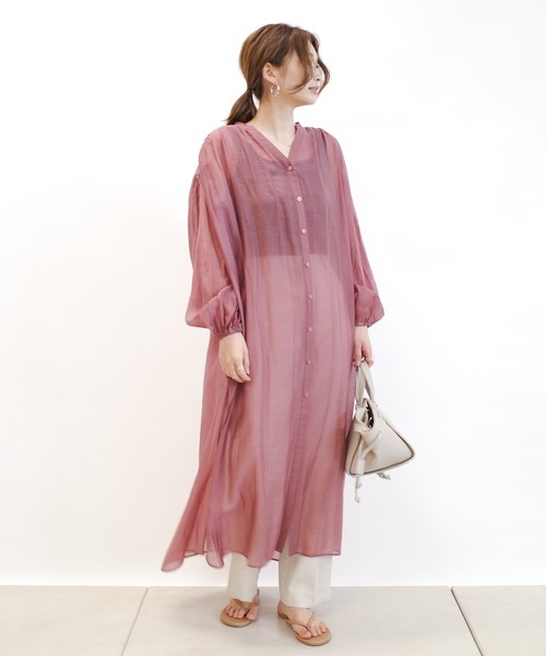 DouDou(ドゥドゥ)の「シアーシャツワンピース(ワンピース・レディース・ブラック/ブラウン/ピンク・FREE)」の12枚目の写真