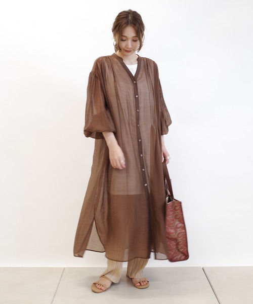 DouDou(ドゥドゥ)の「シアーシャツワンピース(ワンピース・レディース・ブラック/ブラウン/ピンク・FREE)」の16枚目の写真