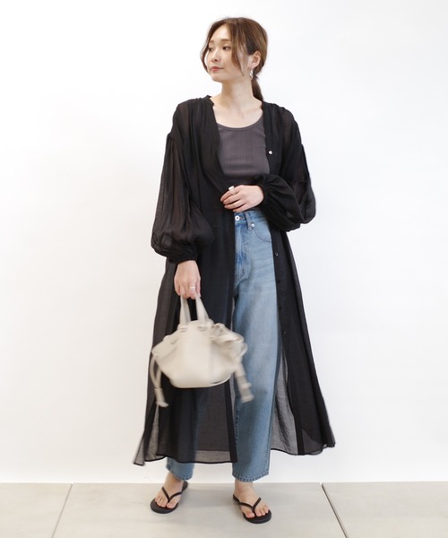 DouDou(ドゥドゥ)の「シアーシャツワンピース(ワンピース・レディース・ブラック/ブラウン/ピンク・FREE)」の19枚目の写真