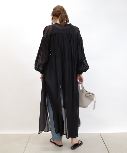 DouDou(ドゥドゥ)の「シアーシャツワンピース(ワンピース・レディース・ブラック/ブラウン/ピンク・FREE)」の4枚目の写真