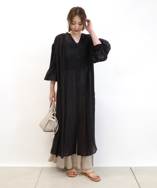 DouDou(ドゥドゥ)の「シアーシャツワンピース(ワンピース・レディース・ブラック/ブラウン/ピンク・FREE)」の11枚目の写真