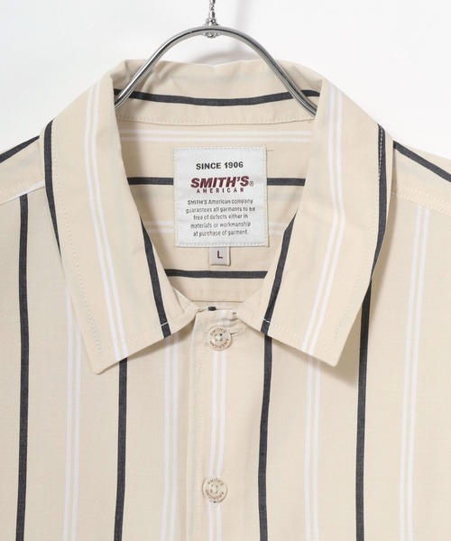 SMITH'S（スミス）の「SMITH'S AMERICAN/スミスアメリカン レーヨン 無地 ストライプ オーバーサイズ ワークシャツ（シャツ/ブラウス・メンズ・ブラウン/ブラック/ブルー系その他/ベージュ系その他・M/L/LL）」の9枚目の写真