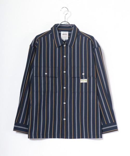 SMITH'S（スミス）の「SMITH'S AMERICAN/スミスアメリカン レーヨン 無地 ストライプ オーバーサイズ ワークシャツ（シャツ/ブラウス・メンズ・ブラウン/ブラック/ブルー系その他/ベージュ系その他・M/L/LL）」の8枚目の写真