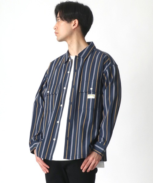 SMITH'S（スミス）の「SMITH'S AMERICAN/スミスアメリカン レーヨン 無地 ストライプ オーバーサイズ ワークシャツ（シャツ/ブラウス・メンズ・ブラウン/ブラック/ブルー系その他/ベージュ系その他・M/L/LL）」の18枚目の写真