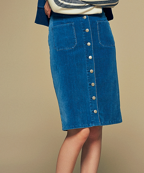 CIAOPANIC（チャオパニック）の「【Ciaopanic】インディゴ別珍ハイウェストスカート（スカート・レディース・インディゴブルー/ダークグレー・MEDIUM/SMALL）」の2枚目の写真