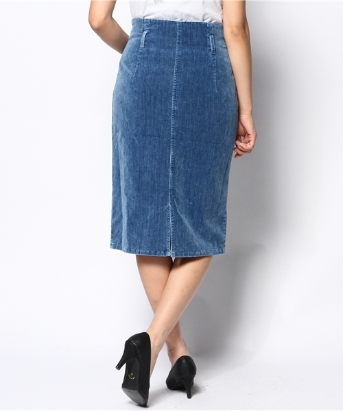 CIAOPANIC（チャオパニック）の「【Ciaopanic】インディゴ別珍ハイウェストスカート（スカート・レディース・インディゴブルー/ダークグレー・MEDIUM/SMALL）」の4枚目の写真