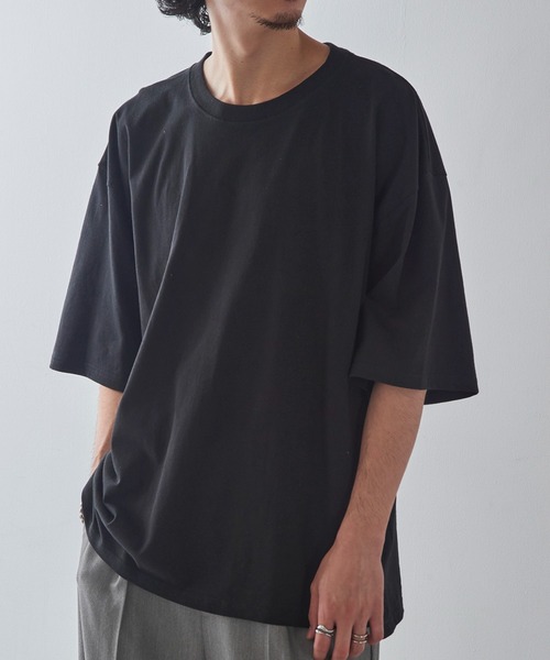 CROSS & STITCH（クロスステッチ）の「【Cross＆Stitch】オープンエンド マックスウェイト オーバーサイズTシャツ ボックスシルエット 短丈 ショート丈 OE1401（Tシャツ/カットソー・メンズ・ホワイト/ブラック/ベージュ/グリーン・M/L）」の2枚目の写真
