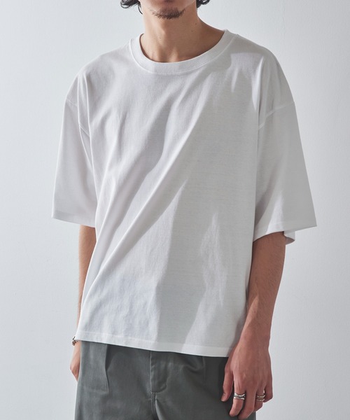 CROSS & STITCH（クロスステッチ）の「【Cross＆Stitch】オープンエンド マックスウェイト オーバーサイズTシャツ ボックスシルエット 短丈 ショート丈 OE1401（Tシャツ/カットソー・メンズ・ホワイト/ブラック/ベージュ/グリーン・M/L）」の13枚目の写真