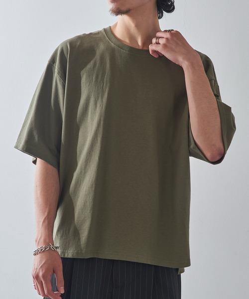 CROSS & STITCH（クロスステッチ）の「【Cross＆Stitch】オープンエンド マックスウェイト オーバーサイズTシャツ ボックスシルエット 短丈 ショート丈 OE1401（Tシャツ/カットソー・メンズ・ホワイト/ブラック/ベージュ/グリーン・M/L）」の20枚目の写真