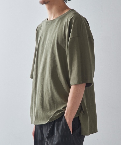 CROSS & STITCH（クロスステッチ）の「【Cross＆Stitch】オープンエンド マックスウェイト オーバーサイズTシャツ ボックスシルエット 短丈 ショート丈 OE1401（Tシャツ/カットソー・メンズ・ホワイト/ブラック/ベージュ/グリーン・M/L）」の21枚目の写真