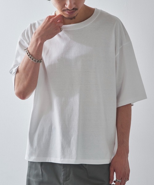 CROSS & STITCH（クロスステッチ）の「【Cross＆Stitch】オープンエンド マックスウェイト オーバーサイズTシャツ ボックスシルエット 短丈 ショート丈 OE1401（Tシャツ/カットソー・メンズ・ホワイト/ブラック/ベージュ/グリーン・M/L）」の12枚目の写真