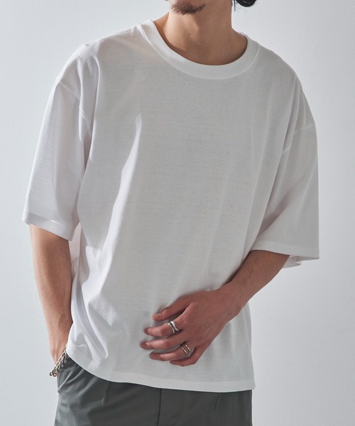 CROSS & STITCH（クロスステッチ）の「【Cross＆Stitch】オープンエンド マックスウェイト オーバーサイズTシャツ ボックスシルエット 短丈 ショート丈 OE1401（Tシャツ/カットソー・メンズ・ホワイト/ブラック/ベージュ/グリーン・M/L）」の11枚目の写真