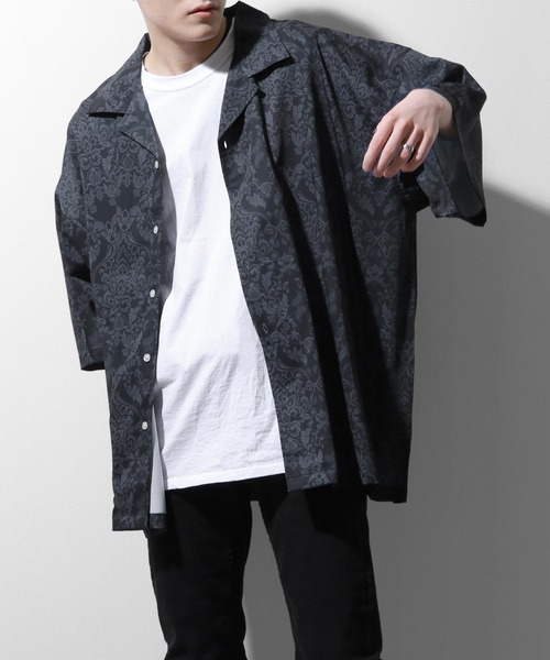 ZIP FIVE（ジップファイブ）の「【ZIP FIVE】ルーズシルエット 半袖柄プリントオープンシャツ（シャツ/ブラウス・メンズ・ブラック/ベージュ/ブルー/チャコール/ブラック系/ブラック系1/グレー系/ブラウン系/ベージュ系/ベージュ系1/ベージュ系2/グリーン系/ブルー系/ワイン系/ワイン系1・FREE）」の3枚目の写真