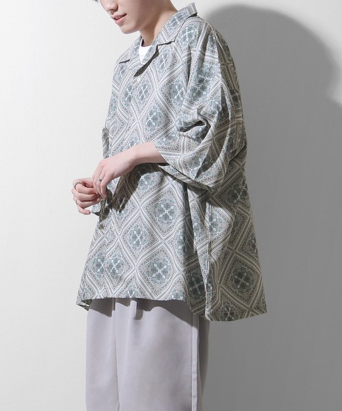 ZIP FIVE（ジップファイブ）の「【ZIP FIVE】ルーズシルエット 半袖柄プリントオープンシャツ（シャツ/ブラウス・メンズ・ブラック/ベージュ/ブルー/チャコール/ブラック系/ブラック系1/グレー系/ブラウン系/ベージュ系/ベージュ系1/ベージュ系2/グリーン系/ブルー系/ワイン系/ワイン系1・FREE）」の6枚目の写真