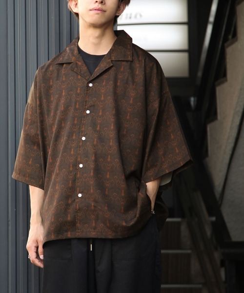 ZIP FIVE（ジップファイブ）の「【ZIP FIVE】ルーズシルエット 半袖柄プリントオープンシャツ（シャツ/ブラウス・メンズ・ブラック/ベージュ/ブルー/チャコール/ブラック系/ブラック系1/グレー系/ブラウン系/ベージュ系/ベージュ系1/ベージュ系2/グリーン系/ブルー系/ワイン系/ワイン系1・FREE）」の7枚目の写真