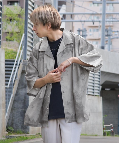 ZIP FIVE（ジップファイブ）の「【ZIP FIVE】ルーズシルエット 半袖柄プリントオープンシャツ（シャツ/ブラウス・メンズ・ブラック/ベージュ/ブルー/チャコール/ブラック系/ブラック系1/グレー系/ブラウン系/ベージュ系/ベージュ系1/ベージュ系2/グリーン系/ブルー系/ワイン系/ワイン系1・FREE）」の10枚目の写真