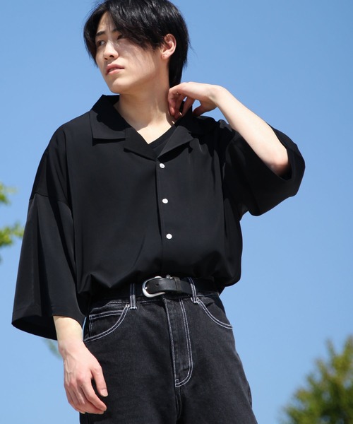 ZIP FIVE（ジップファイブ）の「【ZIP FIVE】ルーズシルエット 半袖柄プリントオープンシャツ（シャツ/ブラウス・メンズ・ブラック/ベージュ/ブルー/チャコール/ブラック系/ブラック系1/グレー系/ブラウン系/ベージュ系/ベージュ系1/ベージュ系2/グリーン系/ブルー系/ワイン系/ワイン系1・FREE）」の2枚目の写真