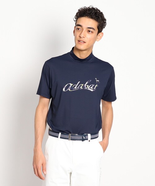 adabat(アダバット)の「◆【吸水速乾/UVカット/GOLF TODAY掲載】モックネック半袖プルオーバー(Tシャツ/カットソー・メンズ・ネイビー/ホワイト系9・48/46/50)」の1枚目の写真