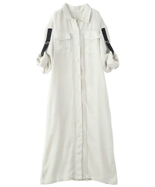 KOH.style（コースタイル）の「バックプリーツリネン風シャツワンピース（ワンピース・レディース・ブラック/ベージュ/ミント・FREE）」の3枚目の写真