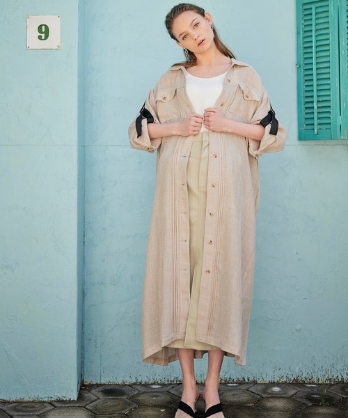 KOH.style（コースタイル）の「バックプリーツリネン風シャツワンピース（ワンピース・レディース・ブラック/ベージュ/ミント・FREE）」の8枚目の写真