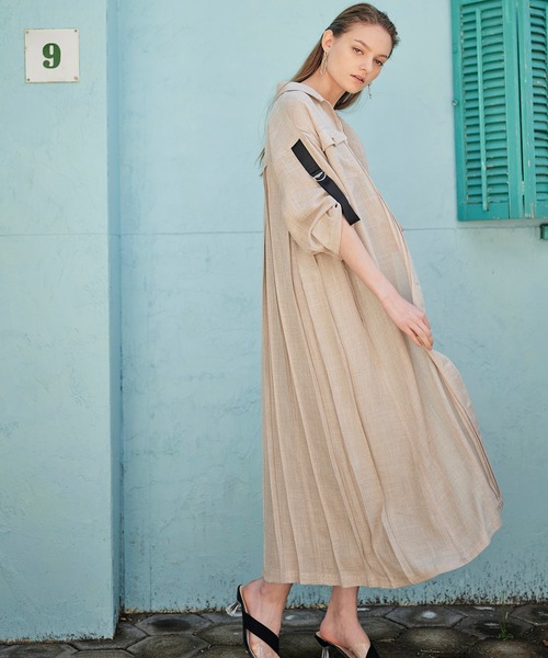 KOH.style（コースタイル）の「バックプリーツリネン風シャツワンピース（ワンピース・レディース・ブラック/ベージュ/ミント・FREE）」の12枚目の写真