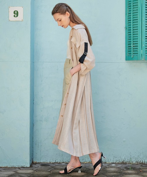 KOH.style（コースタイル）の「バックプリーツリネン風シャツワンピース（ワンピース・レディース・ブラック/ベージュ/ミント・FREE）」の15枚目の写真