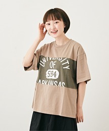 CUBE SUGAR（キューブシュガー）の「OE天竺 パウダー加工 切替プリント Tシャツ（Tシャツ/カットソー）」