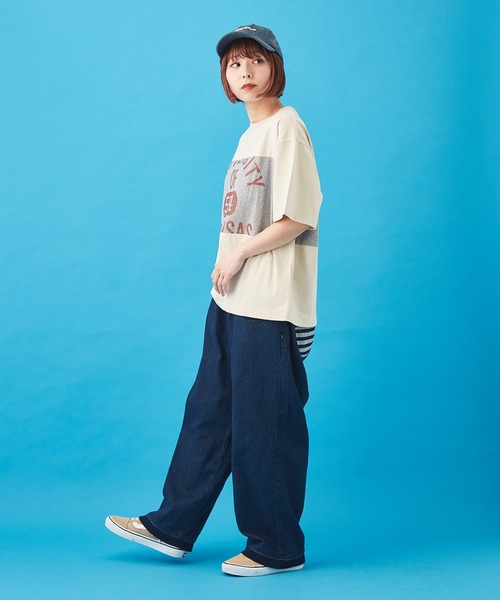 CUBE SUGAR（キューブシュガー）の「OE天竺 パウダー加工 切替プリント Tシャツ（Tシャツ/カットソー・レディース・ベージュ/ネイビー/ナチュラル・M）」の13枚目の写真