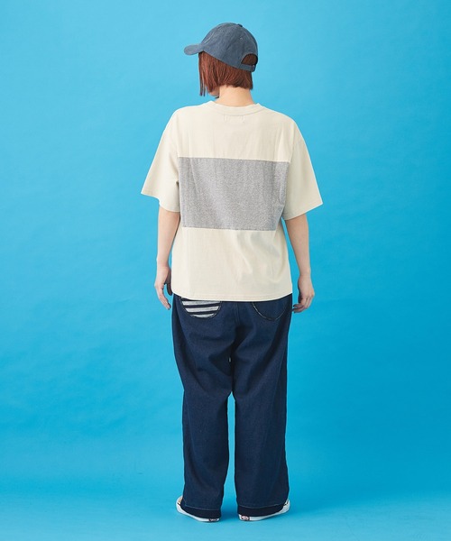 CUBE SUGAR（キューブシュガー）の「OE天竺 パウダー加工 切替プリント Tシャツ（Tシャツ/カットソー・レディース・ベージュ/ネイビー/ナチュラル・M）」の14枚目の写真