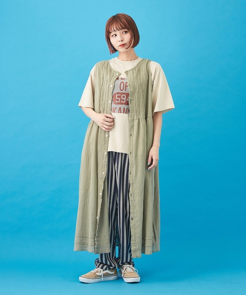 CUBE SUGAR（キューブシュガー）の「OE天竺 パウダー加工 切替プリント Tシャツ（Tシャツ/カットソー・レディース・ベージュ/ネイビー/ナチュラル・M）」の15枚目の写真