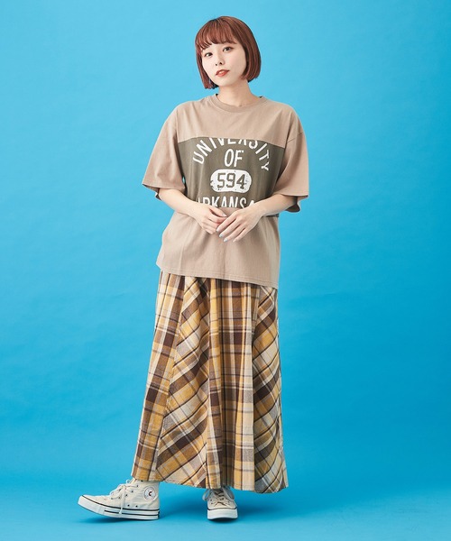 CUBE SUGAR（キューブシュガー）の「OE天竺 パウダー加工 切替プリント Tシャツ（Tシャツ/カットソー・レディース・ベージュ/ネイビー/ナチュラル・M）」の16枚目の写真