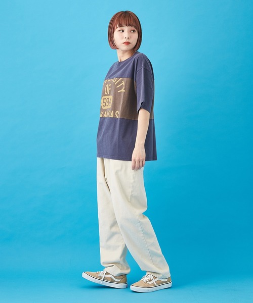 CUBE SUGAR（キューブシュガー）の「OE天竺 パウダー加工 切替プリント Tシャツ（Tシャツ/カットソー・レディース・ベージュ/ネイビー/ナチュラル・M）」の7枚目の写真