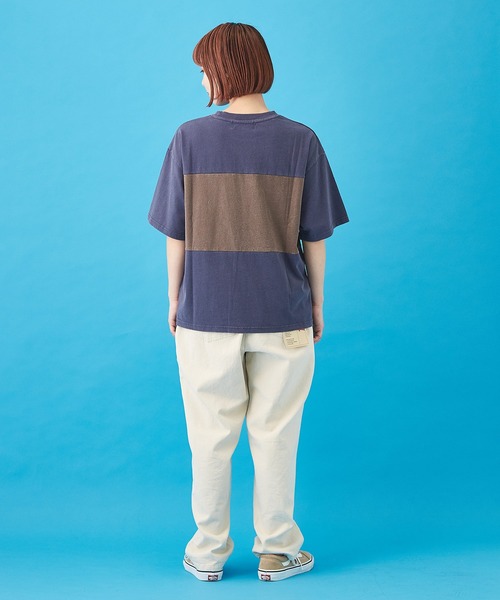 CUBE SUGAR（キューブシュガー）の「OE天竺 パウダー加工 切替プリント Tシャツ（Tシャツ/カットソー・レディース・ベージュ/ネイビー/ナチュラル・M）」の8枚目の写真