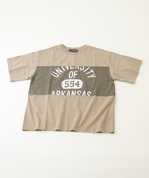 CUBE SUGAR（キューブシュガー）の「OE天竺 パウダー加工 切替プリント Tシャツ（Tシャツ/カットソー・レディース・ベージュ/ネイビー/ナチュラル・M）」の9枚目の写真