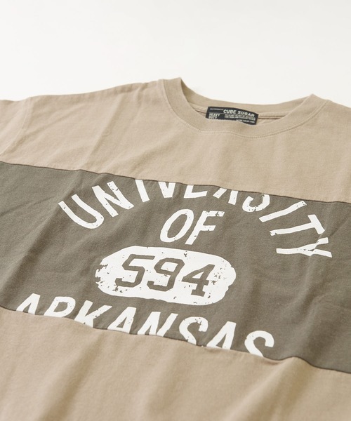 CUBE SUGAR（キューブシュガー）の「OE天竺 パウダー加工 切替プリント Tシャツ（Tシャツ/カットソー・レディース・ベージュ/ネイビー/ナチュラル・M）」の11枚目の写真